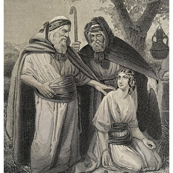 Boaz And Ruth Steel Engraving 1872 Schopin Victorian Religious Art DWAA6 - Picture 1 of 2